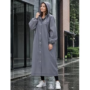 Unisex Reusable EVA Rain Poncho with Hood Elastic Cuffs, Thick Waterproof Reusable Rain Coat for Adult Travel Camping Hiking