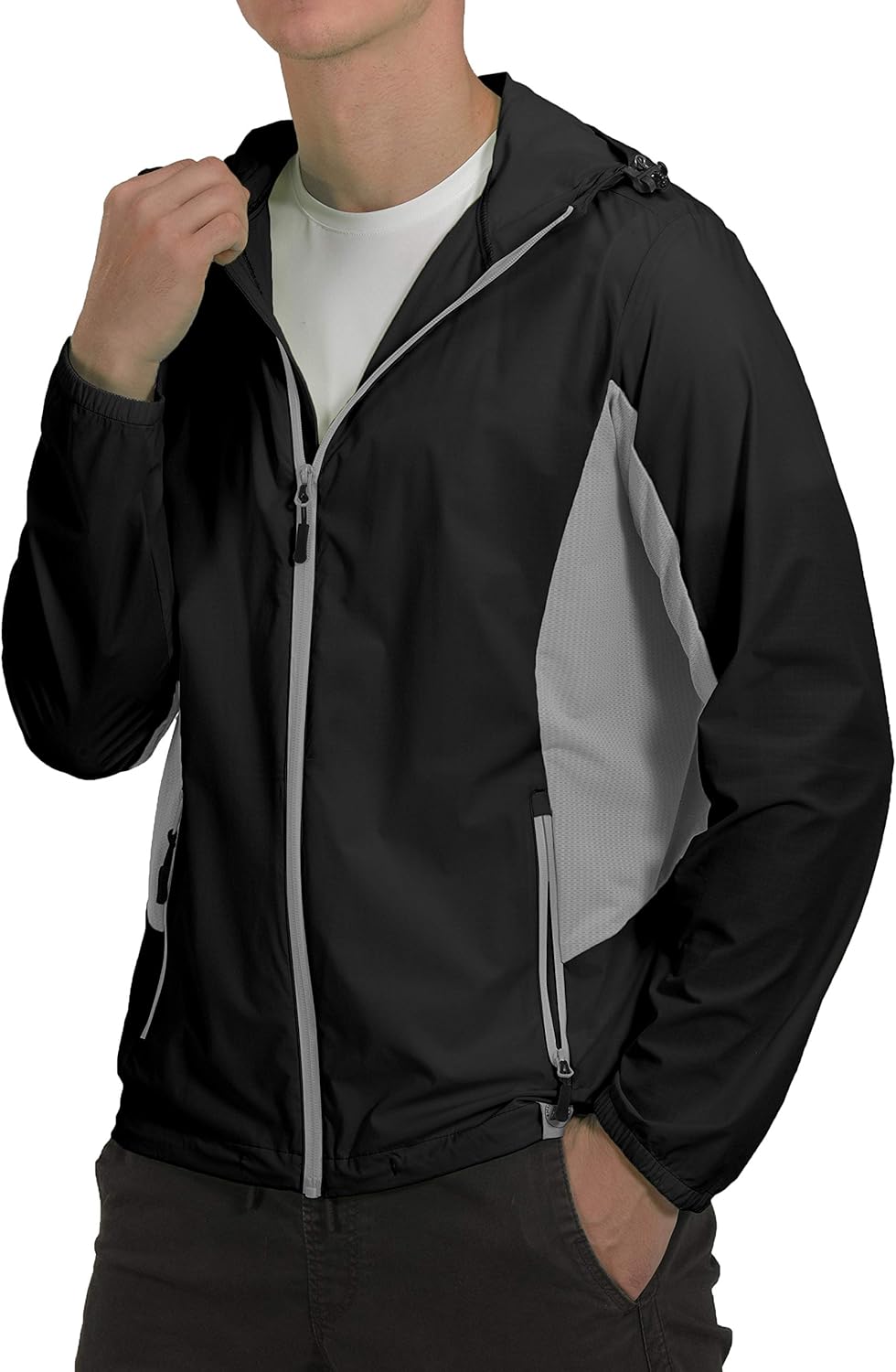 Mapamyumco Men's UPF 50+ Breathable 4-Way Stretch Packable Jacket Light Hooded Running: Clothing