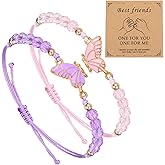 Grevosea 2 Pcs Friendship Bracelets, Butterfly Matching Bracelets Adjustable Strand Bff Bracelets for 2 Best Friend Bracelet Jewelry Gifts for Women Couples Friend (Pink, Purple)