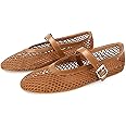 MICIFA Women's Mesh Ballet Flats Fishnet Ballerina Flats Buckle Strap Mary Jane Flats Causal Daily Dress Shoes