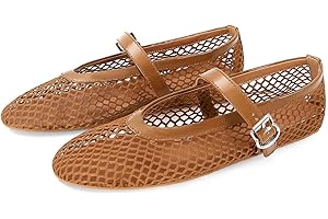 MICIFA Women's Mesh Ballet Flats Fishnet Ballerina Flats Buckle Strap Mary Jane Flats Causal Daily Dress Shoes