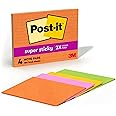 Post-it Super Sticky Lined Notes, 4 Sticky Note Pads, 8 x 6 in., School Supplies, Office Products, Sticky Notes for Vertical Surfaces, Monitors, Walls and Windows, Energy Boost Collection