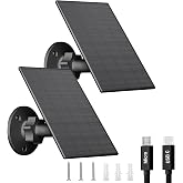 FUTUREZEN 2W Solar Panel for Security Cameras, USB-C and USB, Black, 2 Pack | solar charger compatible with 5V rechargeable battery cameras, IP65 waterproof, 360&deg; adjustable mount, 7.2ft cable