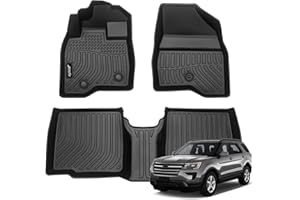 Jenofa-Floor Mats for Ford Explorer 2015-2019 only 1st & 2nd Row Floor Liner Waterproof All Weather Car Mats Custom Fit Explorer TPE Rubber Car Mat for Explorer Accessories Black First Second Rows