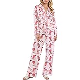 Yiulangde Womens Satin Silk Bow Tie Pajamas Cute Holiday Pjs Set Y2k Ribbon Sleeve Pajama Shirt Ruffle Pants 2 Piece PJ Sets