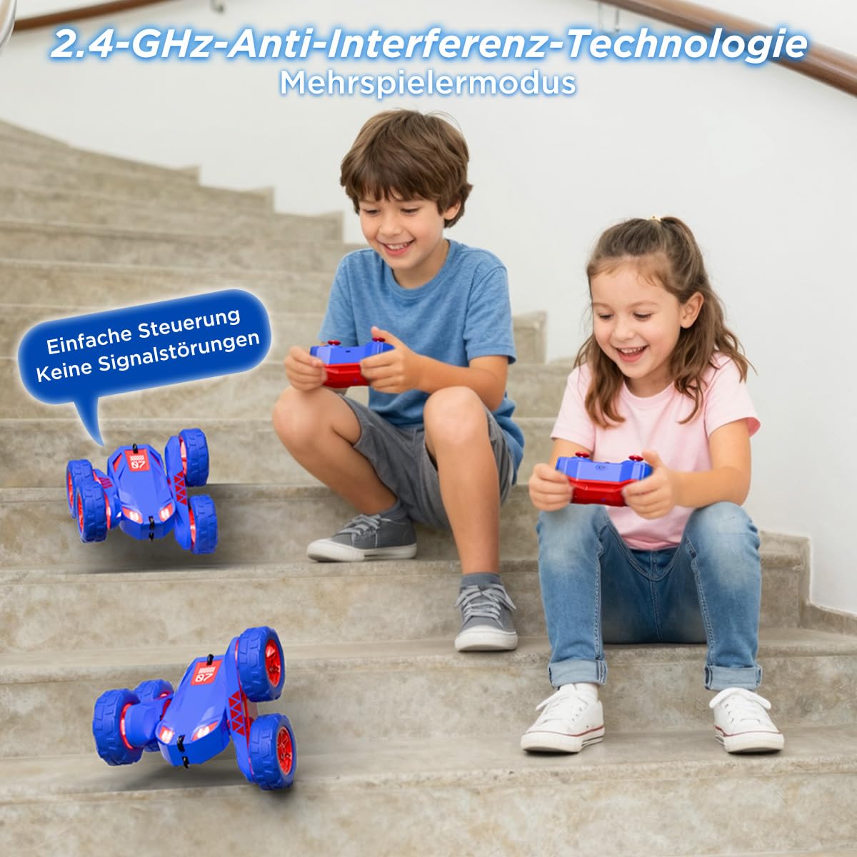 Duales Direktladung Ferngesteuertes Auto,Lädt Auto und Controller über USB,2.4G 360°Drehung Monster Truck mit Buntes LED-Licht,4WD Stunt Spielzeugauto Geschenk für Kinder Jungen Mädchen ab 3-12 Jahre 3