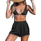 CUPSHE Women Swim Cover Up Shorts High Rise Tassel Beach Coverups Shorts for Swimwear