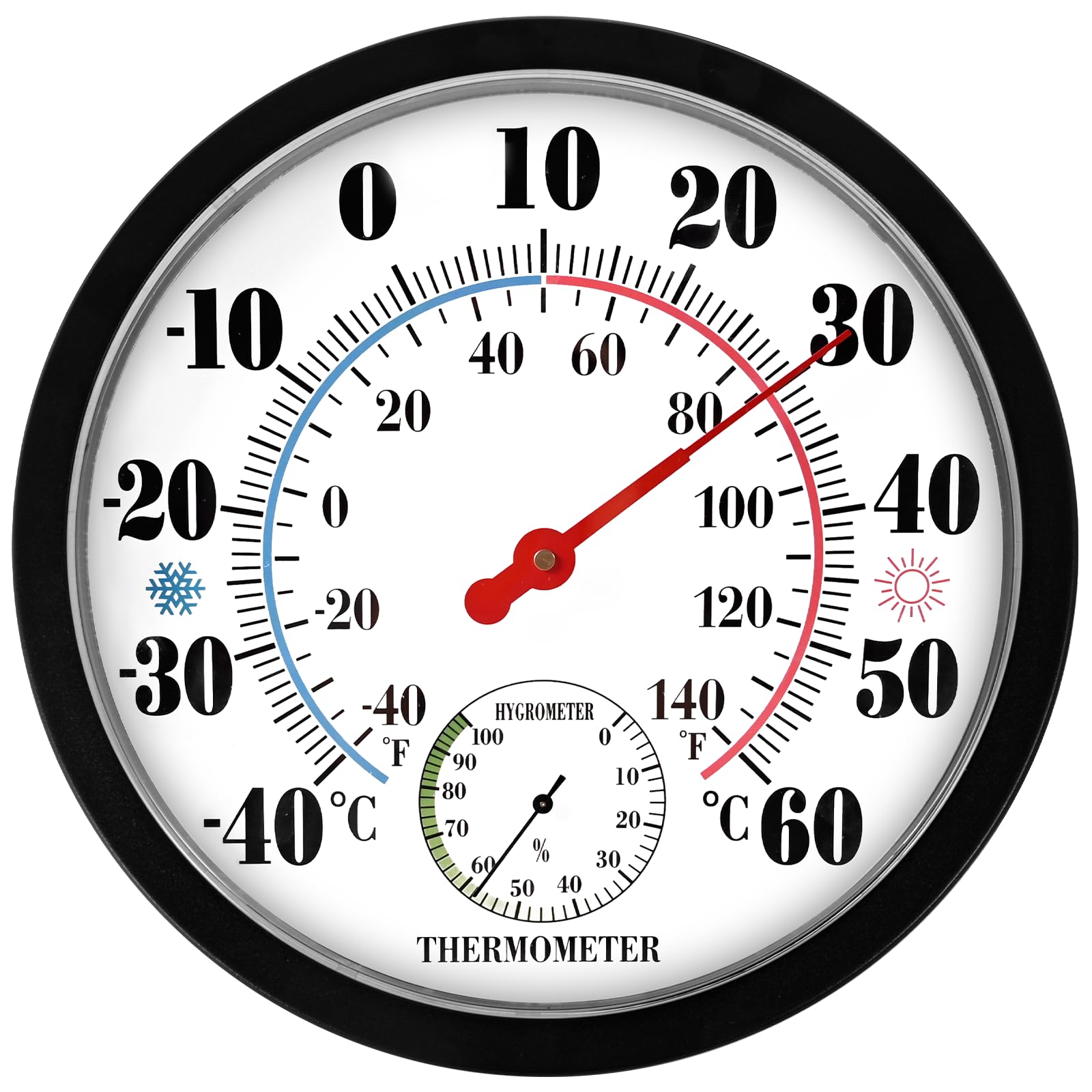 Indoor Outdoor Thermometer Hygrometer - 10 Inch Room Temperature Humidity Meter Weather Thermometer Analog Monitor Wall Hanging Thermometer for Patio