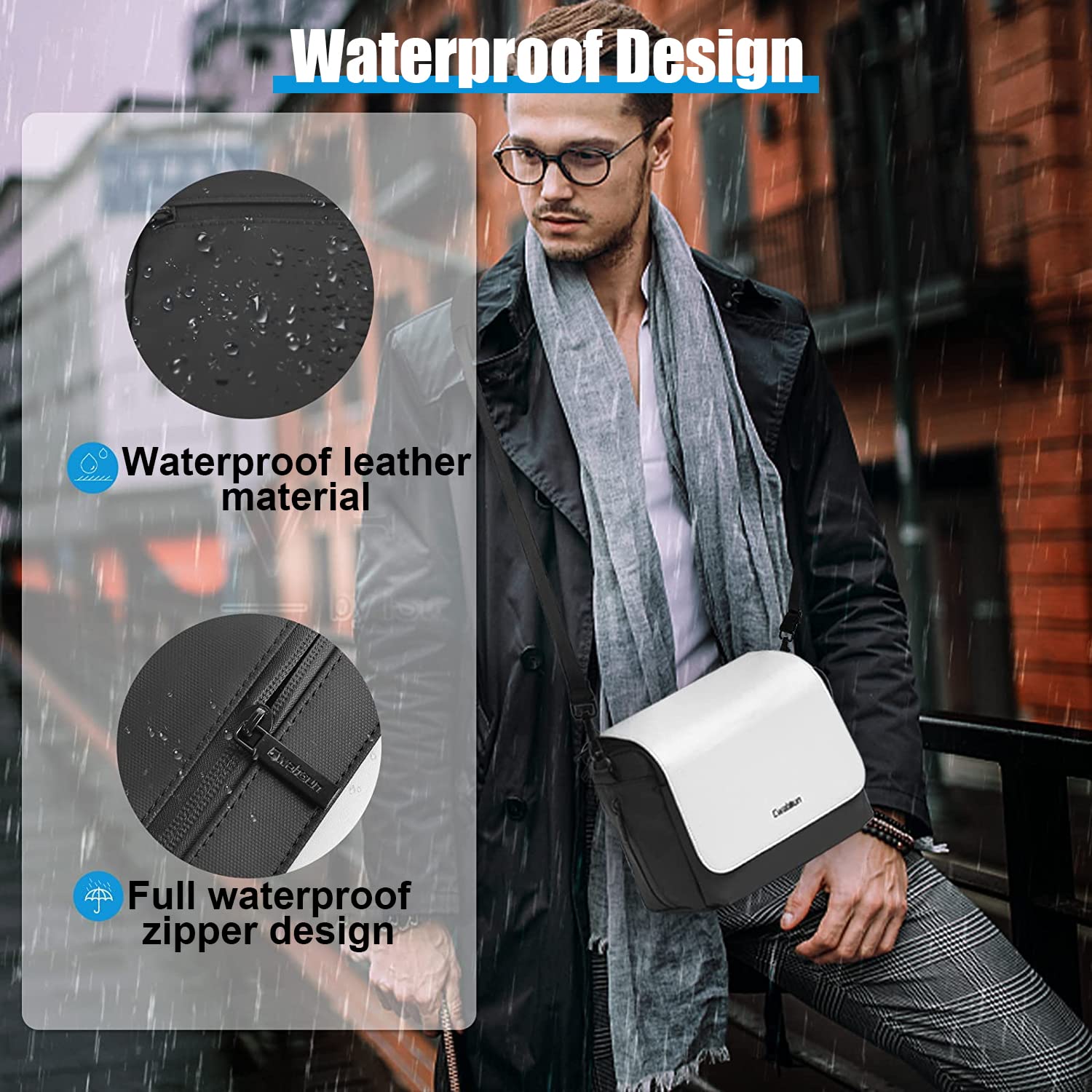 Cwatcun Camera Shoulder Bag, Waterproof Crossbody Case, Compact Photography Backpack, Compatible with Canon/Nikon/Sony/Fuji DSLR/SLR/Mirrorless Camera, Lens and Accessories, White