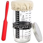 Sourdough Bread Starter Kit 24OZ, with Date Marked Feeding Band, Thermometer, Metal Lid, Cloth Cover, Silicone Scraper, Reusa
