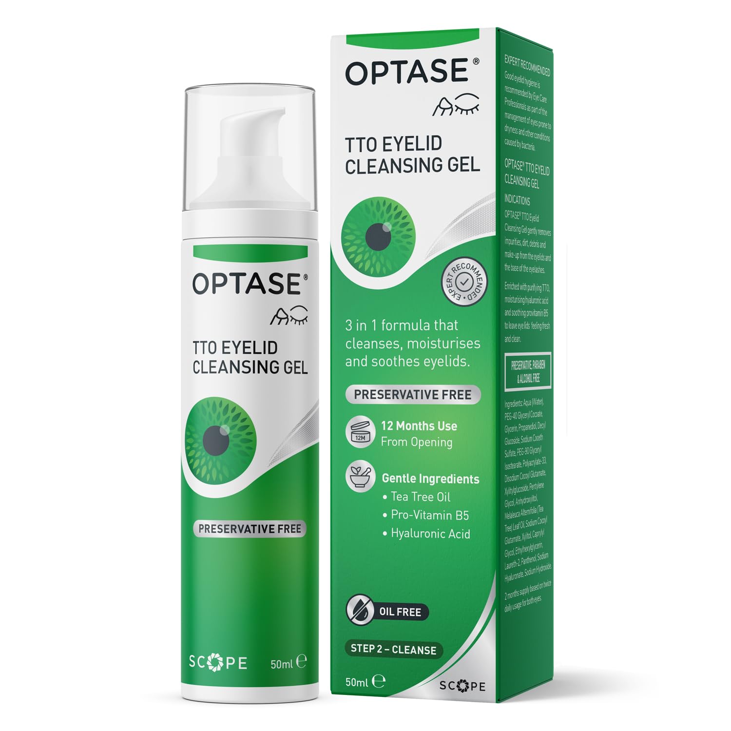 Optase Tea Tree Oil (TTO) Eyelid Cleansing Gel - Daily Eyelid Hygiene to Refresh and Revitalise - Preservative Free - 2 Month Supply - 50ml