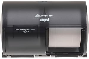Georgia-Pacific Compact 2-Roll Side-by-Side Coreless High-Capacity Toilet Paper Dispenser, Translucent Smoke, 56784, 10.1" W x 6.8"D x 7.1" H, Black