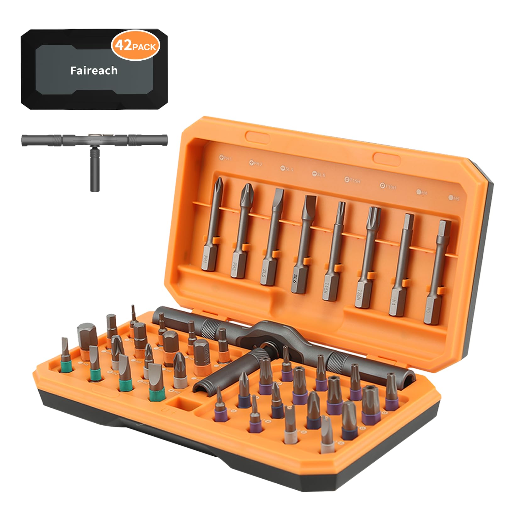 Photo 1 of Faireach 42 in 1 Magnetic Screwdriver Set, DIY Ratchet Screwdriver Set, Multi Bit Magnetic Drive Set with Detachable Ratchet Handle, Portable Compact Repair Tool Kit for Furniture Computer Bicycle