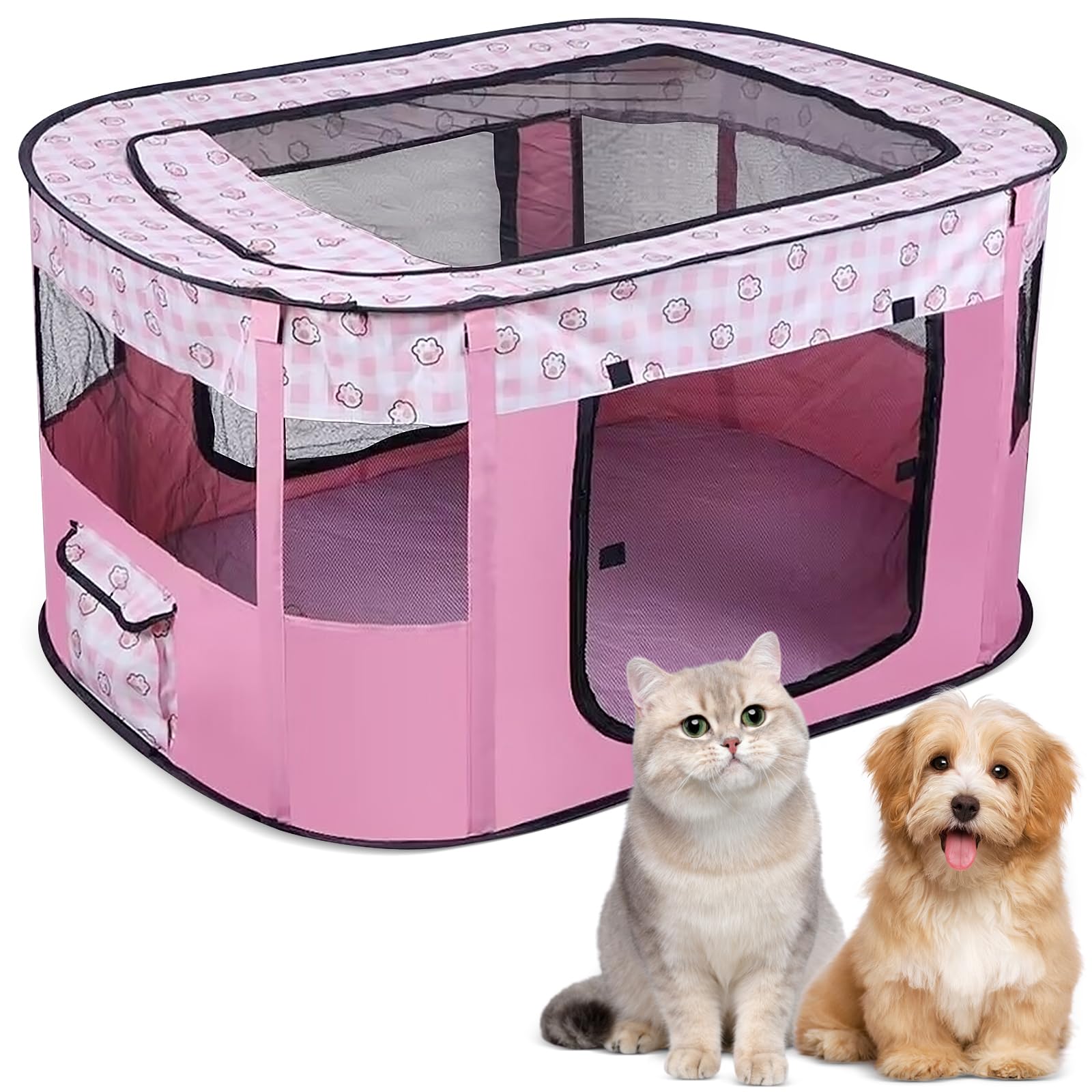 Puppy Playpen, Animal Playpen, Foldable Pet Fence, Puppy Run Rectangular Tent, Puppy Playpen for Indoors, Portable Small Animal Enclosure for Kittens, Puppies, Rabbits (Pink)