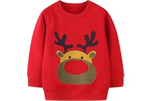 MUJOQE Toddler Boys Sweatshirts Christmas Sweater Shirt Kids Reindeer Pullover Baby Long Sleeve Tops Xmas Clothes 1-7T