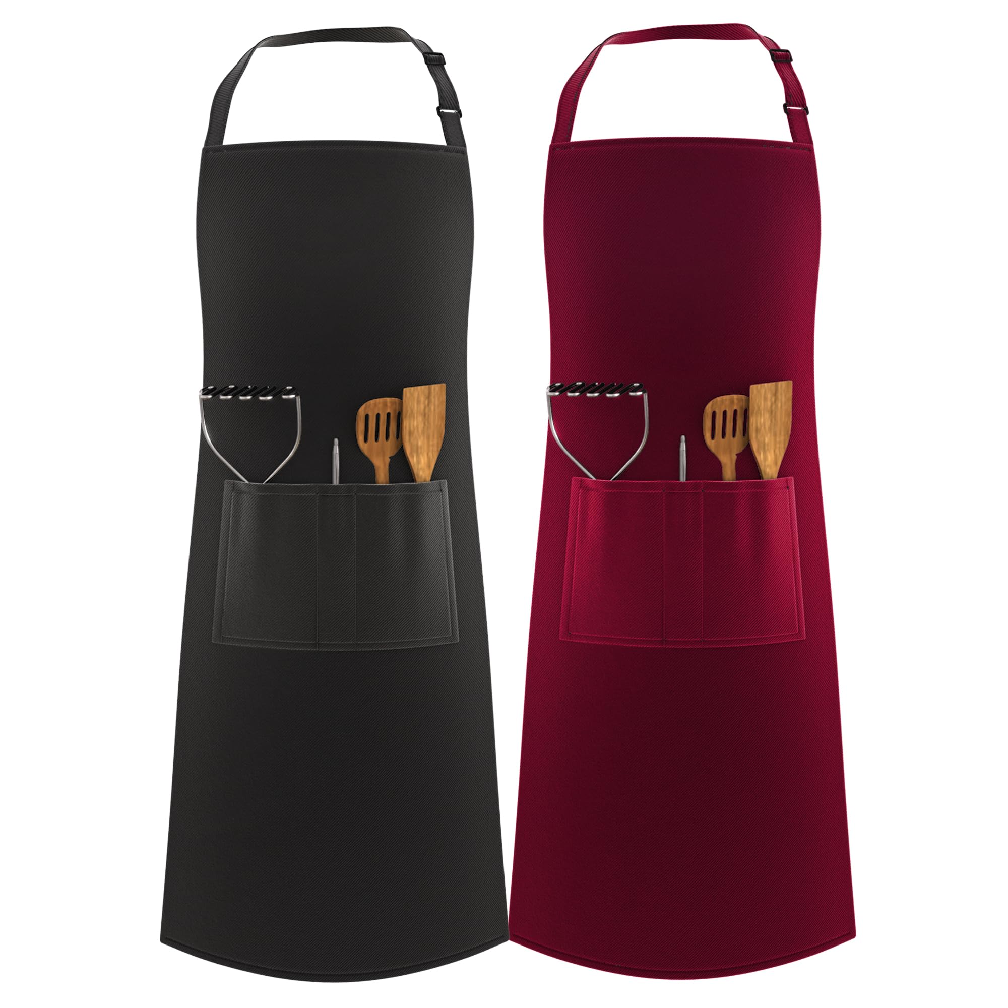 LEFUNDA® 2 Cooking Waterproof Apron with 3 Pockets Adjustable BBQ Long Straps for Men Women Kitchen Restaurant Café — image 1