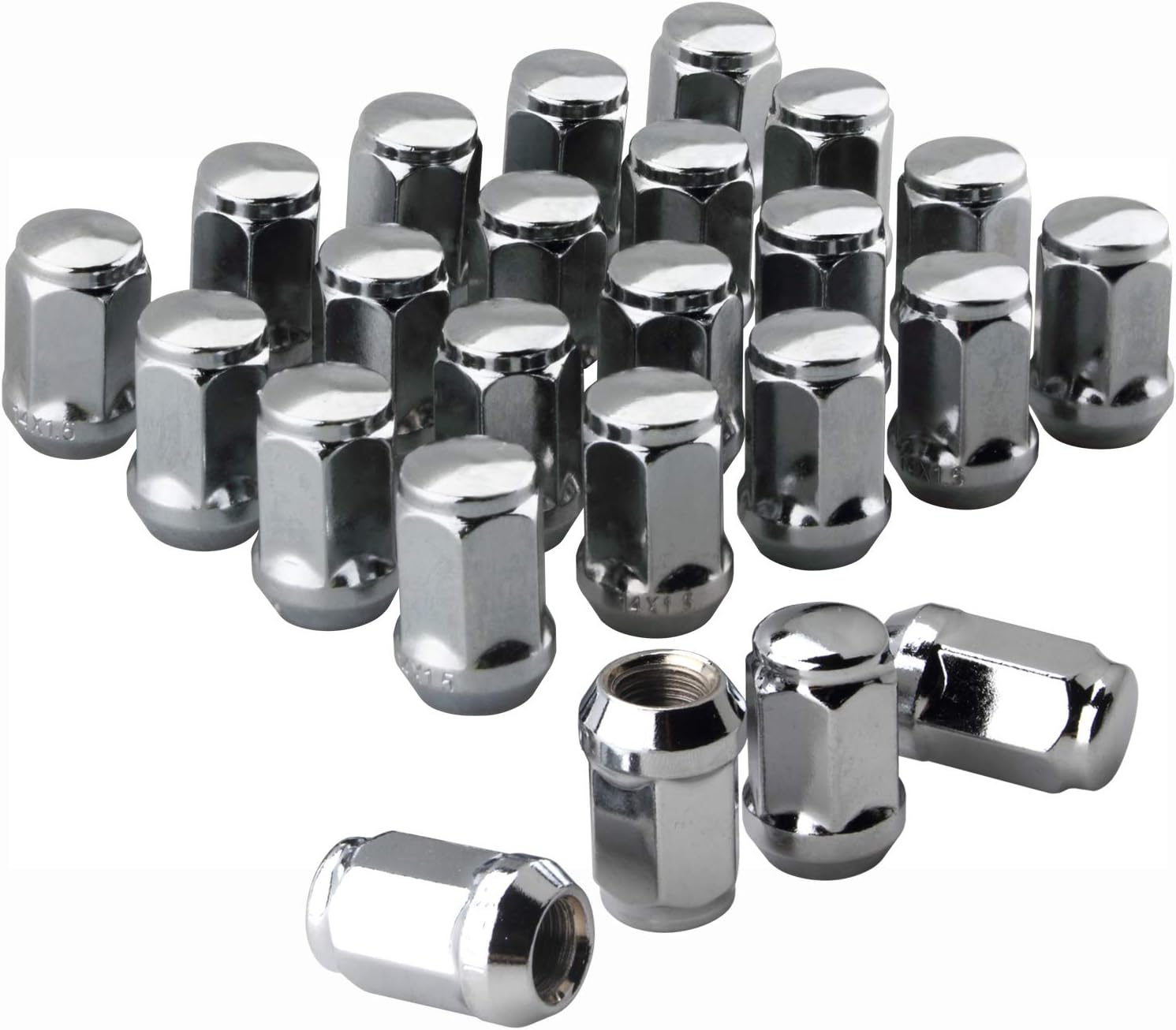 GDSMOTU Chrome Wheel Lug Nuts 1/2", 24pc Bullet Acorn Steel