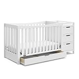 Graco Remi 4-in-1 Convertible Crib & Changer (White) – GREENGUARD Gold Certified, Fits Standard Crib Mattress, Converts to Toddler Bed and Full Bed, 4 Adjustable Mattress Heights