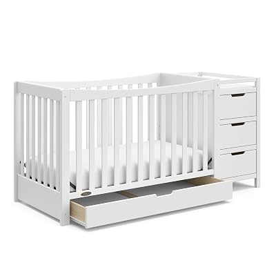 Graco Remi 4-in-1 Convertible Crib & Changer (White) - with Graco Premium Foam Crib & Toddler Mattress