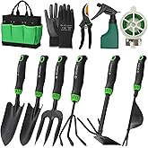 Velway 11-Piece Garden Tools Set Heavy Duty with Ergonomic Handles | Hand Tool Kit with Ergonomic Handles, Rust-Proof, Carry Tote Bag &ndash; Gardening Gifts for Women &amp; Men (Green)