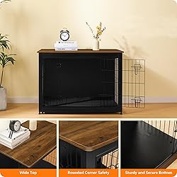 DWANTON Dog Crate Furniture with Cushion, Wooden