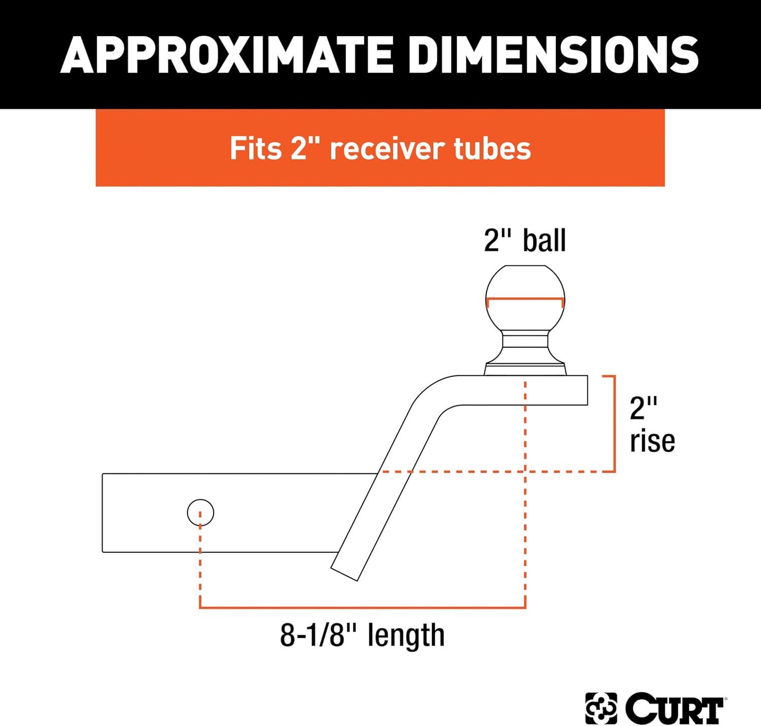 CURT 45155 Fusion Trailer Hitch Mount with 2-Inch Ball & Pin, Fits 2-In Receiver, 7,500 lbs, 2" Rise: Automotive