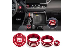 Polodunn for Toyota Tundra 2022-2025 2026 & Sequoia 2023-2025 2026 Accessories, Aluminum Alloy Knob Cover Trim 5-Piece/Set (Red, Fit 14-inch Display Screen) - Push Start, 4WD, Volume & Rear Mirror