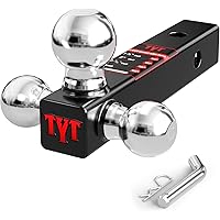 TYT Trailer Hitch Ball Mount, Fits 1-7/8", 2", and 2-5/16" Balls, 2" Receiver, Black Chrome Finish, Includes 5/8" Hitch Pin