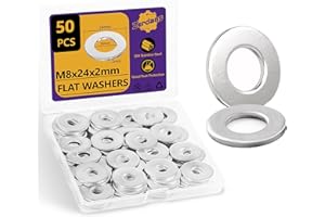 M8 Stainless Flat Washers, 50Pcs Metric Metal Fender Washers for Screws Bolts, 18-8 (304) Stainless Steel, Assorted Hardware 