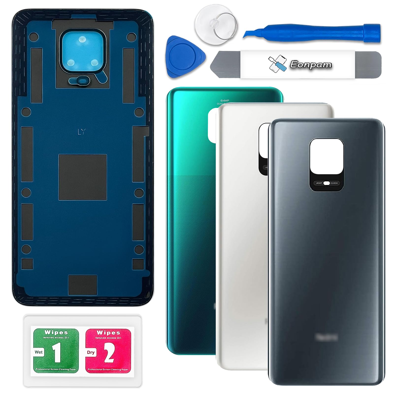 Eonpam Back Cover Glass for Xiaomi Redmi Note 9 Pro Rear Glass Replacement with Repair Kit Genuine Rear Housing (Interstellar Gray)