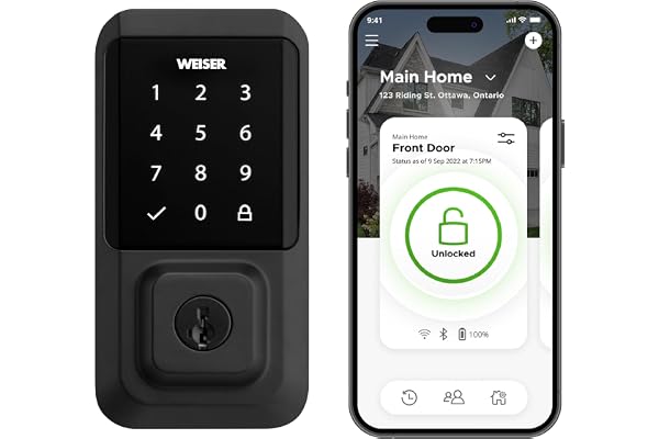 Weiser Halo Matte Black WiFi Smart Lock, Keyless Entry Door Lock, Touchscreen Keypad Door Lock, Amazon Alexa & Google Assista