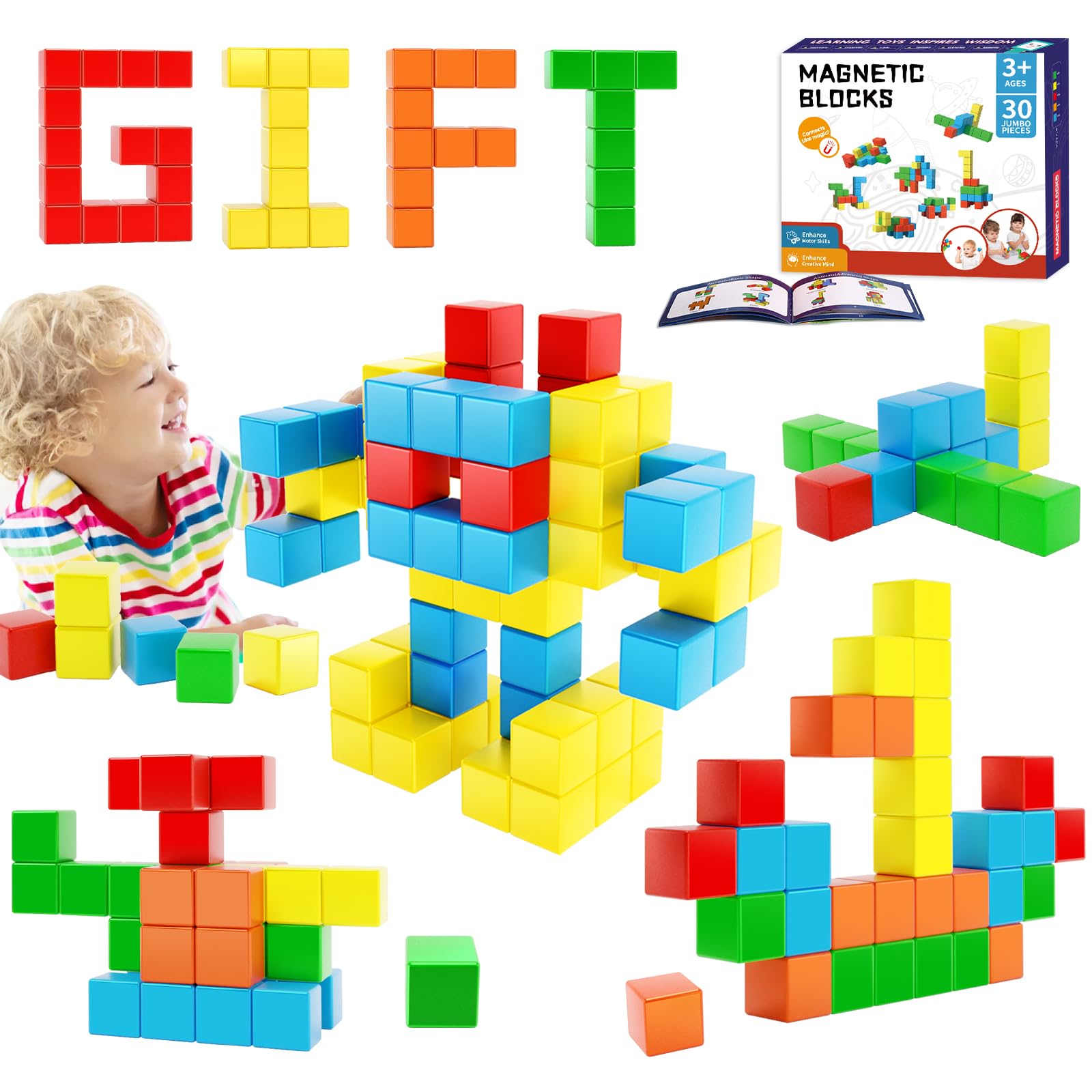 Hiwawind Magnetic Blocks, Toddler Toys for 3 4 5 Year Old Boys Girls, Stem Preschool Learning Sensory Toys and Gifts for Kids, Magnet Toys Building Blocks Cubes for Toddlers 3-5 （Pack of 2