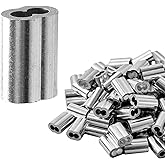 QDiShi 1/8" (3mm) Aluminum Crimping Loop Sleeve for 1/8" Wire Rope, Cable Ferrule (100Pcs)