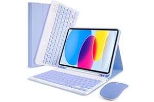 SOPPY Keyboard Case for iPad 10th Generation & Mouse for New iPad 10th Generation 10.9in 2022 (A2696/A2757/A2777), Detachable Wireless Keyboard Case, Slim Keyboard Cover, Built-in Pen Holder, Purple
