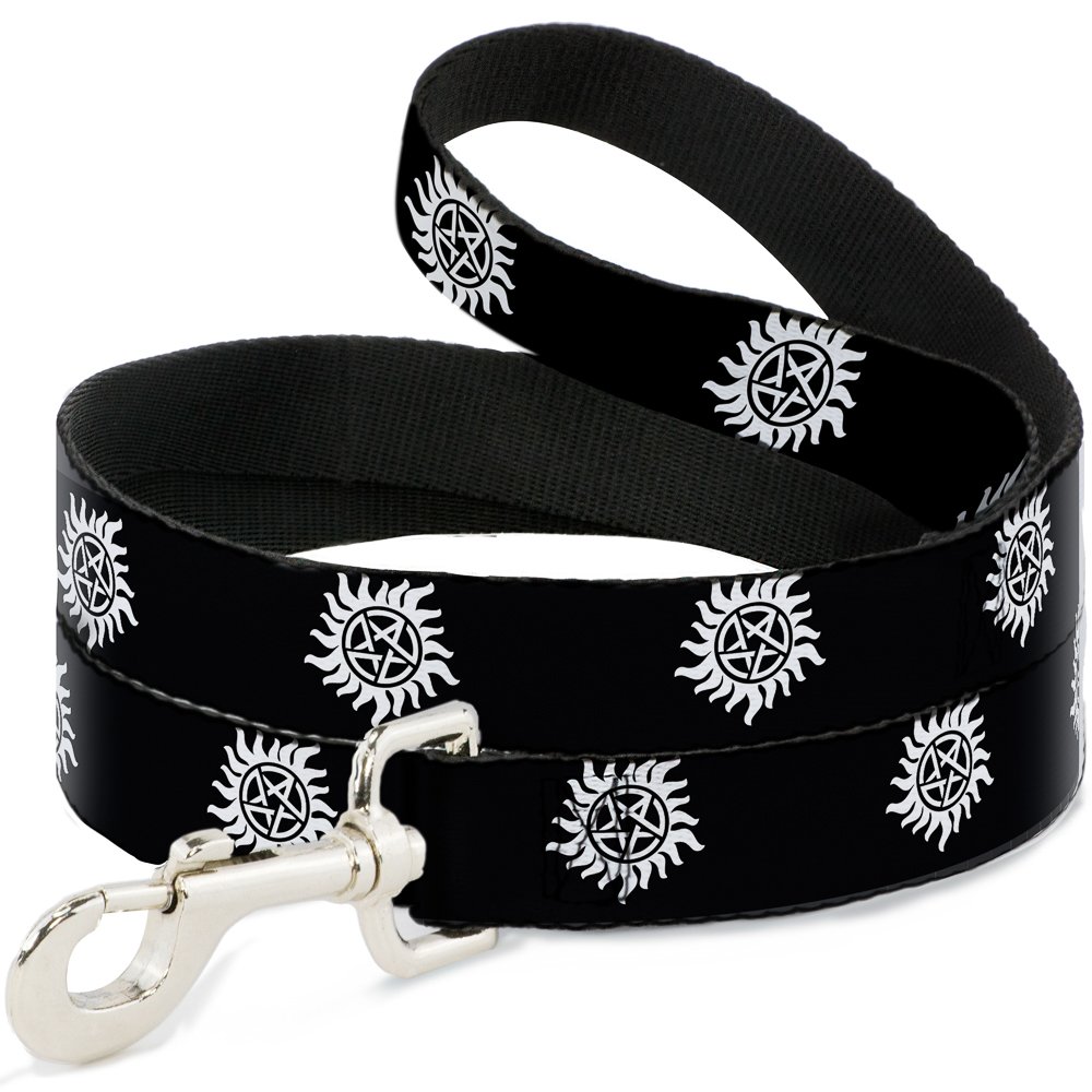 Dog Leash Winchester Pentagram Repeat Black White 6 Feet Long 1.5 Inch Wide