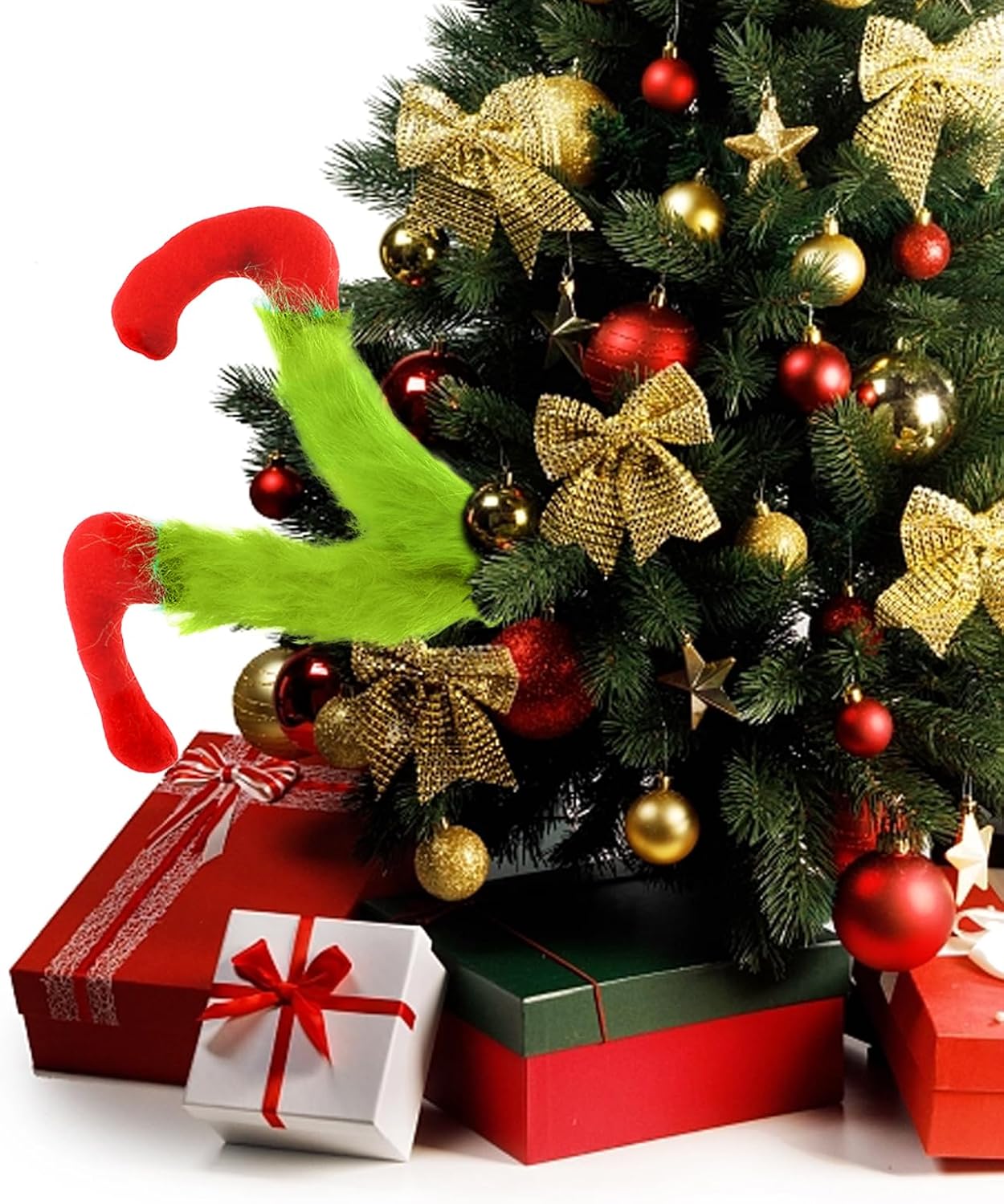 Tree Toppers - Aqratesez Christmas Grinch Green Legs Furry Legs Hanging Decoration - 24 Inch Plush Christmas Monster with Sturdy Tree Branches - Perfect Holiday Decor, Festive Gift, and Home Accent