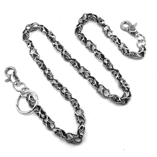 MTLEE 2 Packs Skull Pants Chains for Men Biker Chain Punk Heavy Skull Goth Wallet Chain Punk Skull Pants Chains for Men Wallet Key Pants