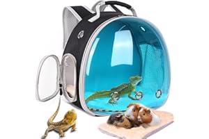 WEVONIGU Bearded Dragon Travel Carrier Backpack with Soft Warm Mat Set,Lizard Backpack Carrier,Space Capsule Clear Bubble Window Astronaut Reptile Carrier Backpack for Guinea Pig,Sugar Glider,Bunny