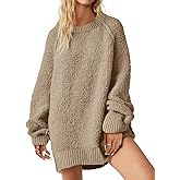 Saodimallsu Womens Oversized Sweater 2025 Fall Trendy Fuzzy Crew Neck Long Sleeve Casual Tunic Sweaters