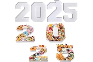 Tellingyou 4 Pcs 13.7" 2025 Graduation Plastic Number Fillable for Charcuterie Disposable Plastic Mache Box Chocolate Candy Tray Grad Container Decoration(White,2025)
