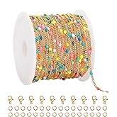 YOUBEIYEE 5 Meters Gold Plated Stainless Steel Chain for Jewelry Making Colorful Enamel Bead Jewelry Chain Roll