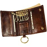 Le'aokuu Mens Genuine Leather Car Key Case Loop Hook Coin Case Cover Wallet Snap