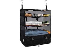 Surblue Hanging Closet Storage Bag Collapsible 3-Shelf Washable Oxford Fabric with 2 Hooks (XL 17.71 * 11.81 * 20in, Black)
