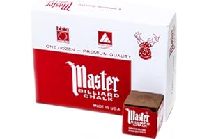 Master Billiard Pool Chalk, Pack of 12 Cubes, Brown, with Protective Box - Professional Billiards Chalk for Smooth, Even Coating on Cue Tip - Pool Table Accessories Gifts for Men, 18-334
