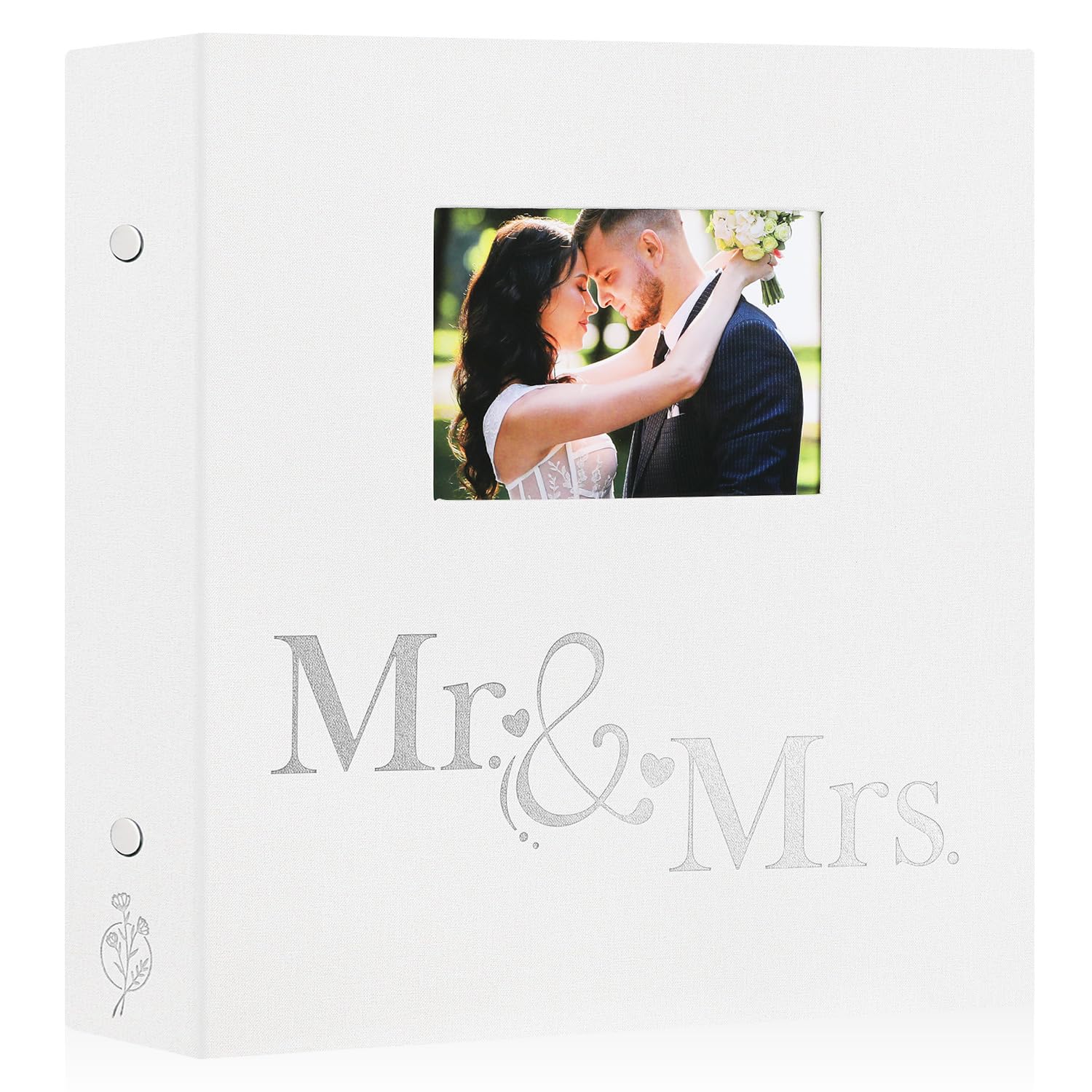 Lanpn Wedding Photo Album 6x4 1000 Pocket Photos Slip in, Linen Cover Large Capacity Newlywed Marriage Window Album Hold 1000 Horizontal Vertical Photos (Mr & Mrs, White)
