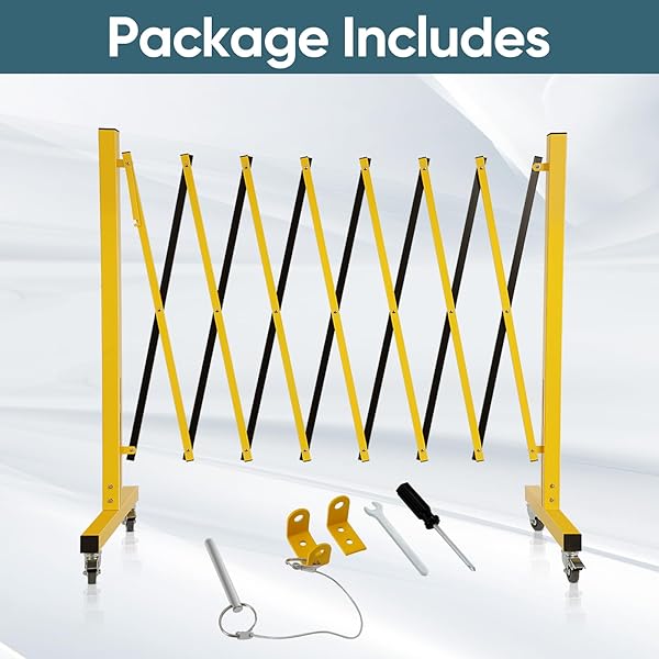 DOLLATE INDUSTRIAL EXPANDABLE METAL BARRICADE, 11.5 FEET RETRACTABLE DRIVE GATE OUTDOOR, FOLDING SECURITY GATE FOR CONSTRUCTION SITE ELEVATOR TRAFFIC CONTROL GARAGE, YELLOW AND BLACK