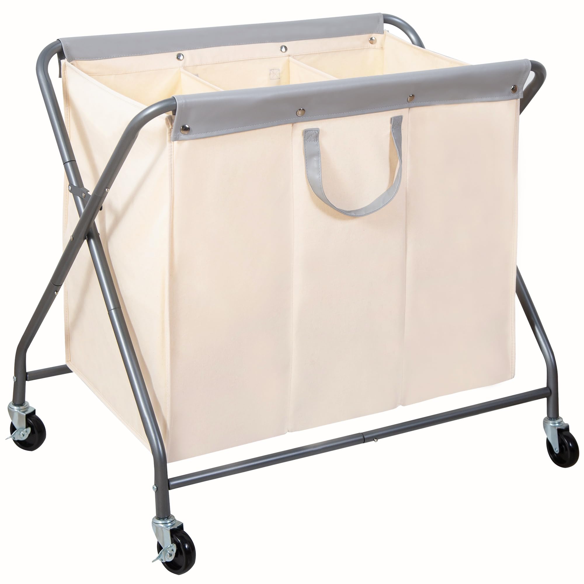 Photo 1 of STORAGE MANIAC 160L Collapsible Laundry Hamper with Wheels, Rolling Laundry Basket, Heavy Duty Laundry Sorter with Removable Bag, Folding X Frame Laundry Organizer Cart for Easy to Store, 3 Section