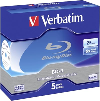 Verbatim BD-R SL 25GB 6x Blu-ray Disc 5 Pack Jewel Case