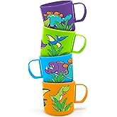 ArtCreativity Dinosaur Mugs for Kids, Set of 4, 3-Inch Plastic Cups in Assorted Colors & Designs, Ideal for Dinosaur Party Favors, Gifts,Photo Booth Props, Table Decorations for Themed Parties