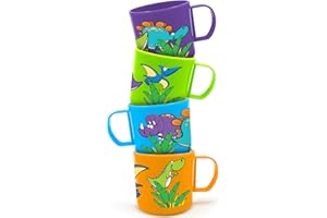 ArtCreativity Dinosaur Mugs for Kids, Set of 4, 3-Inch Plastic Cups in Assorted Colors & Designs, Ideal for Dinosaur Party Fa